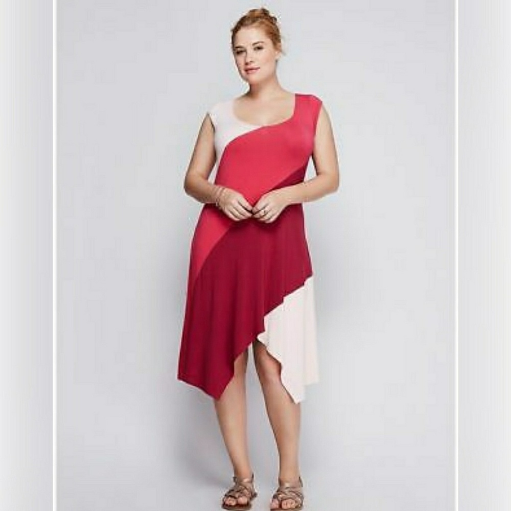 Lane Bryant Pink White Dress Stretch Size 14/16